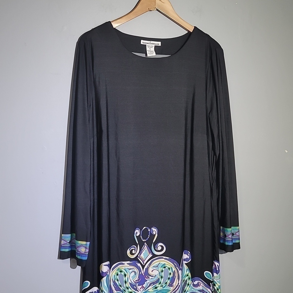 Serengeti Black Long Sleeve Flowy Stretch Print Dress